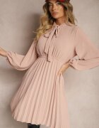 j studio Rochie Roz Plisată cu Croială Elegantă cu Legătură la Decolteu și Elastic în Talie Belorinda