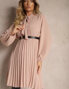 j studio Rochie Roz Plisată cu Croială Elegantă cu Legătură la Decolteu și Elastic în Talie Belorinda