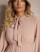 j studio Rochie Roz Plisată cu Croială Elegantă cu Legătură la Decolteu și Elastic în Talie Belorinda