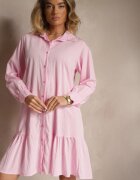 j studio Rochie Roz Tip cămașă din Viscoză cu volane Tirzedi