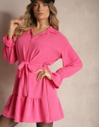 j studio Rochie roz tip cămașă mini cu volan și cordon legat Blisotta