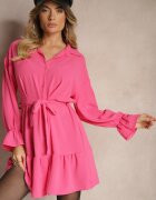 j studio Rochie roz tip cămașă mini cu volan și cordon legat Blisotta