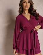 j studio Rochie Salopetă cloș Mov cu decolteu petrecut și volan Vomitta