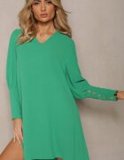 j studio Rochie tip box Verde cu fustă cloș și mâneci bufante Kaimana