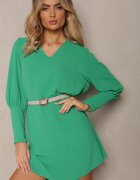 j studio Rochie tip box Verde cu fustă cloș și mâneci bufante Kaimana