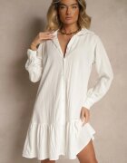 j studio Rochie tip cămașă Albă cu Viscoză Finisată cu volan Tirzedi