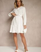 j studio Rochie tip cămașă Albă cu Viscoză Finisată cu volan Tirzedi