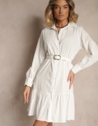 j studio Rochie tip cămașă Albă cu Viscoză Finisată cu volan Tirzedi