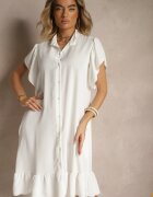j studio Rochie tip cămașă Albă Decorată cu volănașe și cu nasturi Tenelora