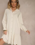 j studio Rochie tip cămașă Bej deschis cu viscoză Finisată cu volan Tirzedi