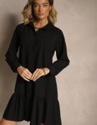 j studio Rochie tip cămașă Neagră cu Viscoză cu Volan Tirzedi