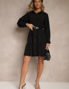 j studio Rochie tip cămașă Neagră cu Viscoză cu Volan Tirzedi