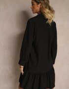 j studio Rochie tip cămașă Neagră cu Viscoză cu Volan Tirzedi