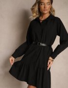 j studio Rochie tip cămașă Neagră cu Viscoză cu Volan Tirzedi