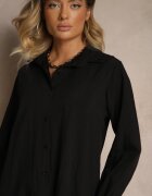 j studio Rochie tip cămașă Neagră cu Viscoză cu Volan Tirzedi