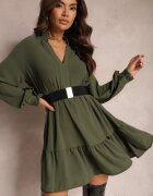 j studio Rochie Verde Cloș Mini cu Volane Atercja