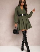 j studio Rochie Verde Cloș Mini cu Volane Atercja