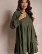 j studio Rochie Verde Cloș Mini cu Volane Atercja