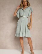 j studio Rochie verde deschis de cămașă decorată cu volane și nasturi Tenelora