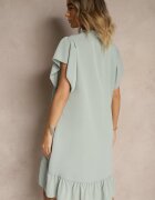 j studio Rochie verde deschis de cămașă decorată cu volane și nasturi Tenelora