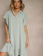 j studio Rochie verde deschis de cămașă decorată cu volane și nasturi Tenelora