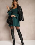 j studio Rochie Verde închisă cu Corsaj elastic cu croi evazat cu volane Savione