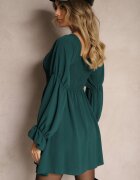 j studio Rochie Verde închisă cu Corsaj elastic cu croi evazat cu volane Savione