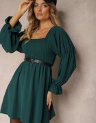 j studio Rochie Verde închisă cu Corsaj elastic cu croi evazat cu volane Savione