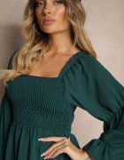 j studio Rochie Verde închisă cu Corsaj elastic cu croi evazat cu volane Savione