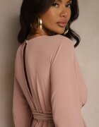 j studio Salopetă-rochie roz închis evazată cu decolteu petrecut și volan Vomitta
