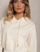 j.style Bluză Bej deschis cu glugă din bumbac decorată cu manșete elastice Evianae