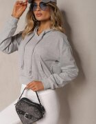 j.style Bluză gri deschis cu glugă din bumbac decorată cu borduri elastice Evianae