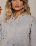 j.style Bluză gri deschis cu glugă din bumbac decorată cu borduri elastice Evianae