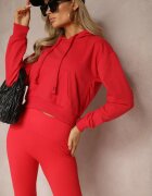 j.style Bluză Roșie cu Glugă din Bumbac Decorată cu Manșete Evianae