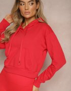 j.style Bluză Roșie cu Glugă din Bumbac Decorată cu Manșete Evianae