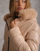 j.style Geacă Bej Deschis Lungă Matlasată cu Glugă și Blană Detașabilă Semivin