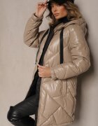 j.style Geacă Bej Închis Matlasată Cu Croi Lung Cu Glugă Decorată Cu Șnururi Polezi