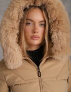j.style Geacă bej închis matlasată cu glugă și blană decorativă Zepiola