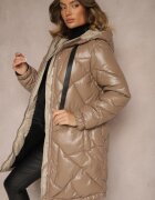 j.style Geacă Bej închis Matlasată Model lung Cu glugă Decorată cu șnururi Polezi