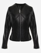 j.style Geacă Biker neagră taljată cu guler rotund decorată cu cusături Nelithaen
