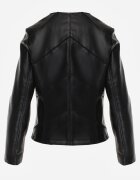 j.style Geacă Biker neagră taljată cu guler rotund decorată cu cusături Nelithaen