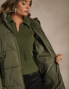 j.style Geacă Clasică Verde închis cu Cusături Matlasate și Glugă cu Blană Mundrie