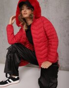 j.style Geacă de tranziție roșie cu cusături matlasate șnururi laterale și glugă Fezizia