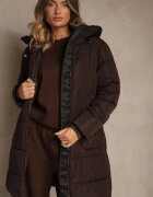j.style Geacă matlasată maro cu glugă și fermoare laterale Lundrie