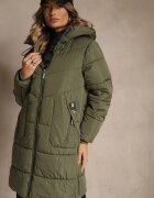 j.style Geacă Matlasată Verde închis cu Glugă și Fermoare Laterale Lundrie
