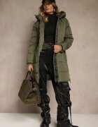 j.style Geacă Matlasată Verde închis cu Glugă și Fermoare Laterale Lundrie