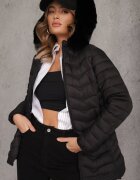 j.style Geacă neagră de tranziție cu matlasare șnururi laterale și glugă Fezizia