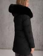 j.style Geacă Neagră Matlasată cu Glugă și Blană Decorativă Zepiola