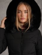 j.style Geacă Neagră Matlasată cu Glugă și Blană Decorativă Zepiola