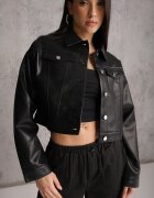 j.style Geacă Neagră Ramones Cropped cu Croială Tip Cămașă Savarinda